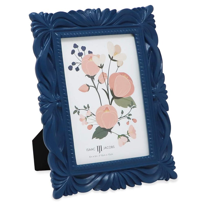 Isaac Jacobs 4x6 Navy Wave Textured Hand-Crafted Resin Picture Frame with Easel & Hook for Tabletop & Wall Display, Decorative Swirl Design Home DÃ©cor, Photo Gallery, Art, More (4x6, Navy) - Image 1